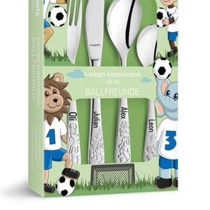 Children's cutlery football friends 4-piece with engraving Personalized with name Cutlery for children