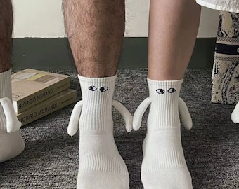 Gravurtech Lustige Socken mit Magnet Motiv Augen Unisex Motivsocken Pärchensocken Geschenk Freundschaftssocken Weiß Einheitsgröße