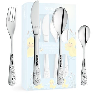 Children's cutlery with engraving duck - children's cutlery with name engraving - cutlery personalized - christening gift boy/girl