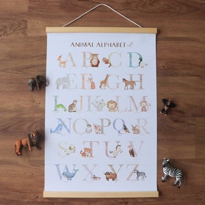 Gerahmtes Aquarell Tier Alphabet Poster || ABC Poster, pädagogische Kunst, Kinderzimmer Dekor, Kinderzimmer Dekor