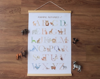 Framed Watercolor Animal Alphabet Poster || ABC Poster, Educational Art, Kids Room Decor, Nursery Decor