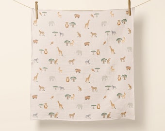 100% Bamboo Muslin Swaddle Blanket (Safari design)