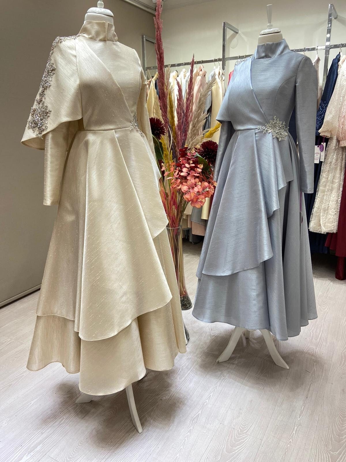 Muslim Wedding Dress Custom Made Evening Dress Muslim Gown Gray