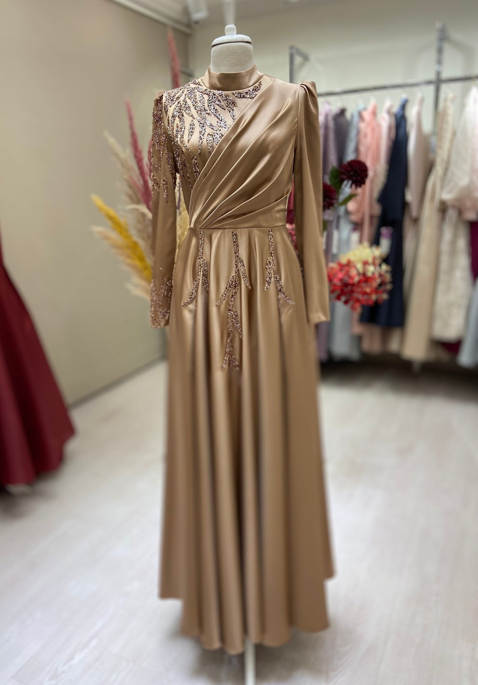 Muslim Dress Copper Color Muslim Women Satin Evening Dress - Etsy