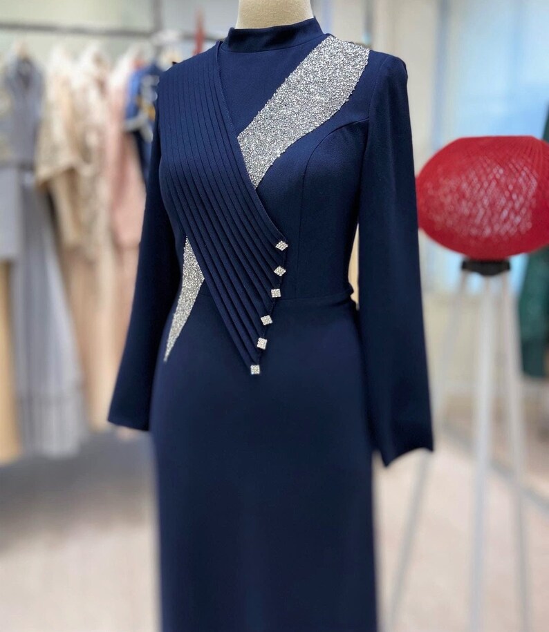 Blue Evening Dress Muslim Maxi Dress Prom Modest Dress - Etsy
