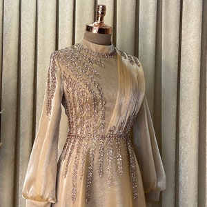 Gold Organza Fabric, Muslim Dress, Islamic Wedding, Muslim Gown, Modest ...