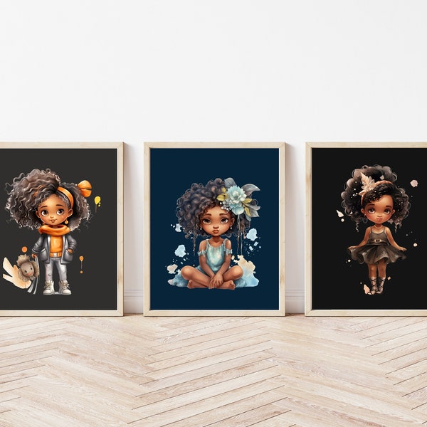 Empower Your Little Black Girl with Digital Nursery Wall Art | Little Afro Girl | Watercolor Cute little black girl | Children's Wall Art