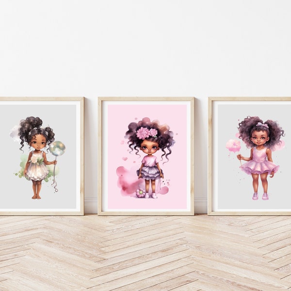 Empower Your Little Black Girl with Digital Nursery Wall Art | Little Afro Girl | Watercolor Cute little black girl | Children's Wall Art