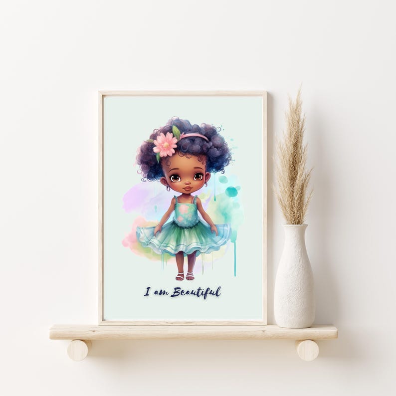 Nursery Art Print Girl, Black Girl Nursery Wall Art, Nursery Art