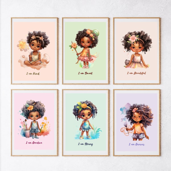 Nursery Art Print Girl, Black Girl Nursery Wall Art, Nursery Art Printable Quotes, Kids Playroom wall art, Little black girl art, Afro girl