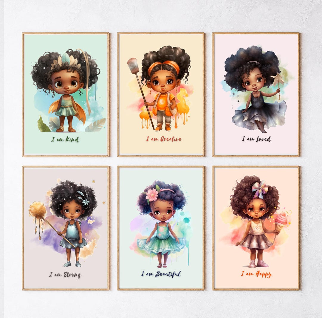 Nursery Art Print Girl, Black Girl Nursery Wall Art, Nursery Art
