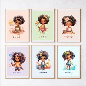 Black Girl Nursery Wall Art | Little Girl Affirmations | Self Love Affirmations | Children&#39;s Wall Art | Black Kids Affirmations | Afro Kids