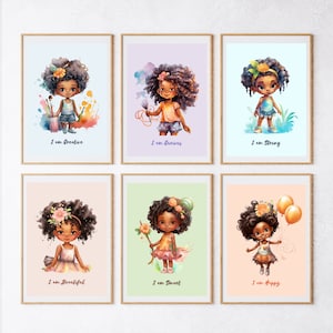 Empower Your Little Black Girl with Our Digital Nursery Wall Art | Little Girl Affirmations | Self Love Affirmations | Children&#39;s Wall Art