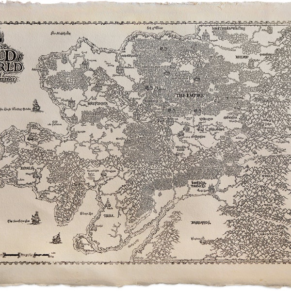 The Old World of Warhammer – illustrated map, hand printed on hand made deckle-edged paper