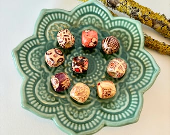 9 Wooden Dreadlock Beads, Handmade Beads for Thin to Medium Dreads, Patterned and Decorated
