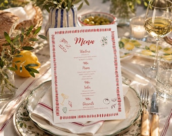 Bearbeitbare italienische Menüvorlage | A5 Canvas Geburtstags Dinner Party Menü (Digitaler Download)