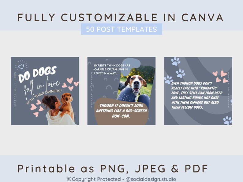 50 Dog Instagram Post Templates Canva Template pet Lovers Etsy