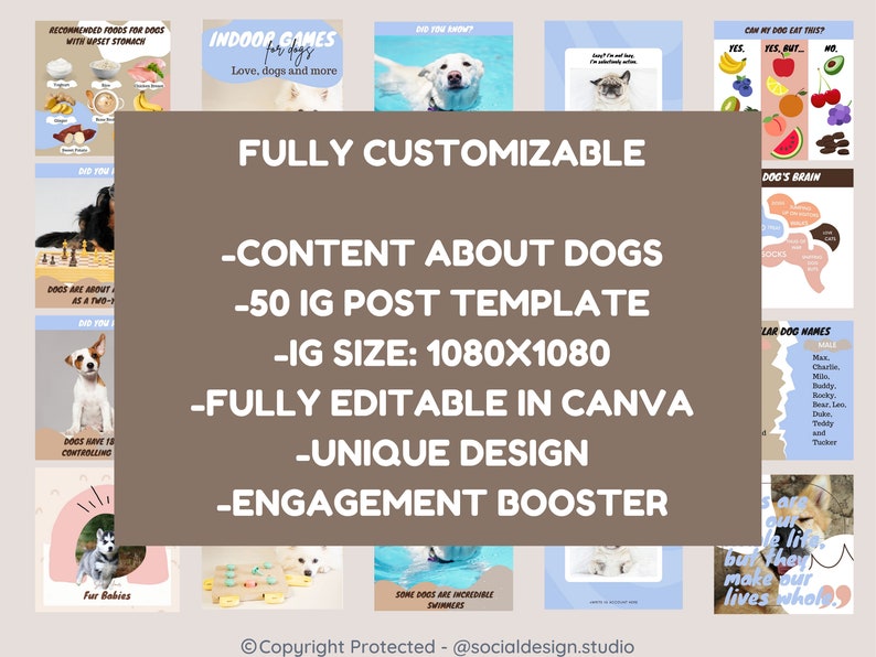50 Dog Instagram Post Templates Canva Template pet Lovers Etsy