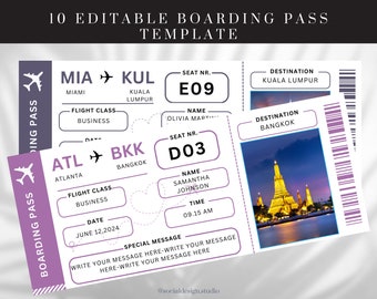 Professional Boarding Pass Airlines Ticket Template, Printable Airline ...