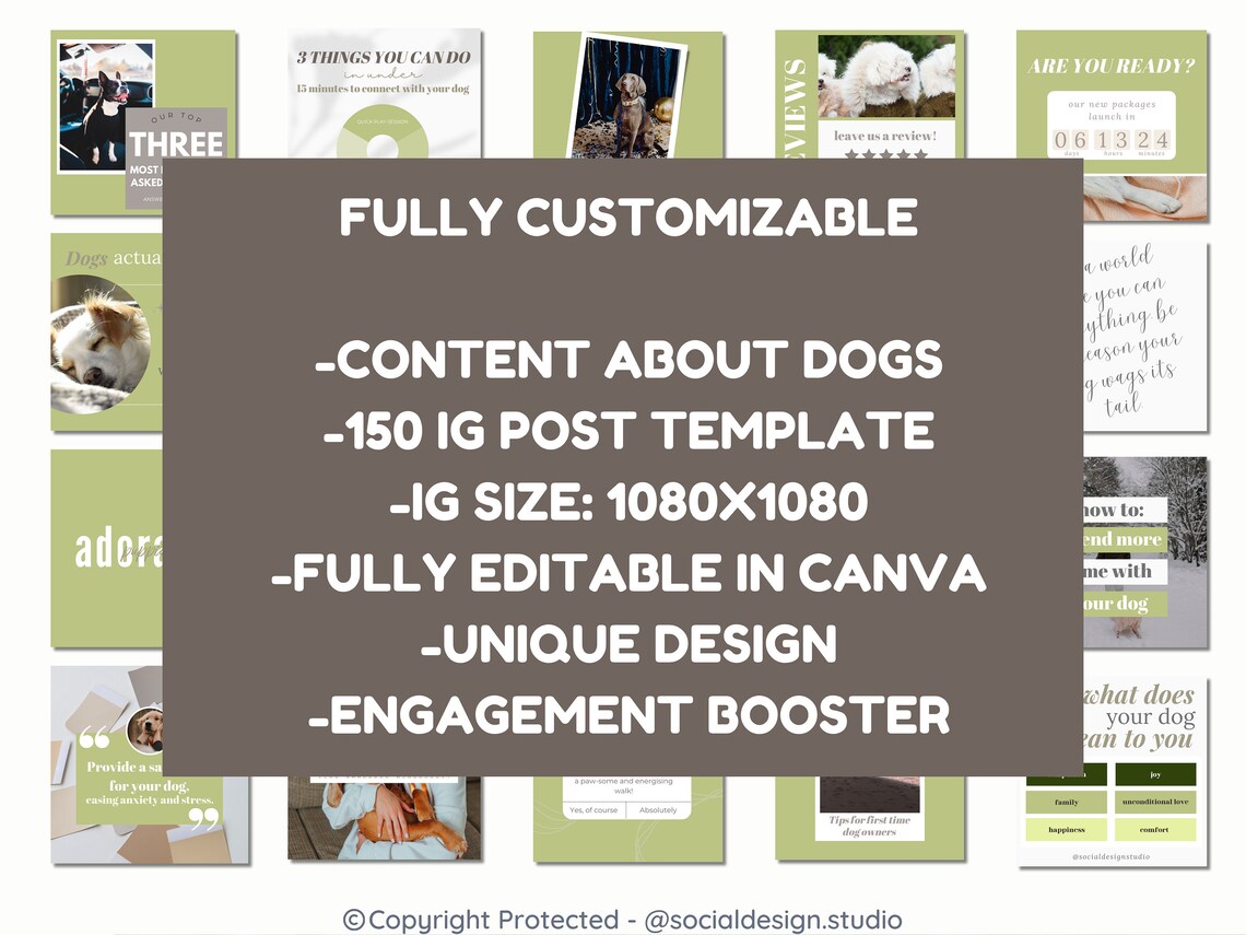 150 Dog Lover Instagram Post Canva Templates Engagement Booster for ...