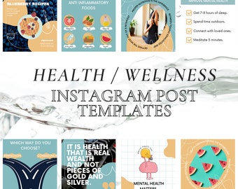 30 Health & Wellness Instagram Post Templates - Engagement - Course - Blogger - Business - Coach - Quotes - Canva - Health - Wellness