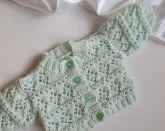 Pastel Mint Green Double Knitted Baby Cardigan