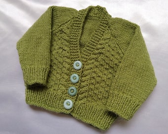 V neck baby cardigan in sage green