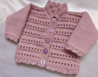 Round neck Laced edge baby cardigan in lilac