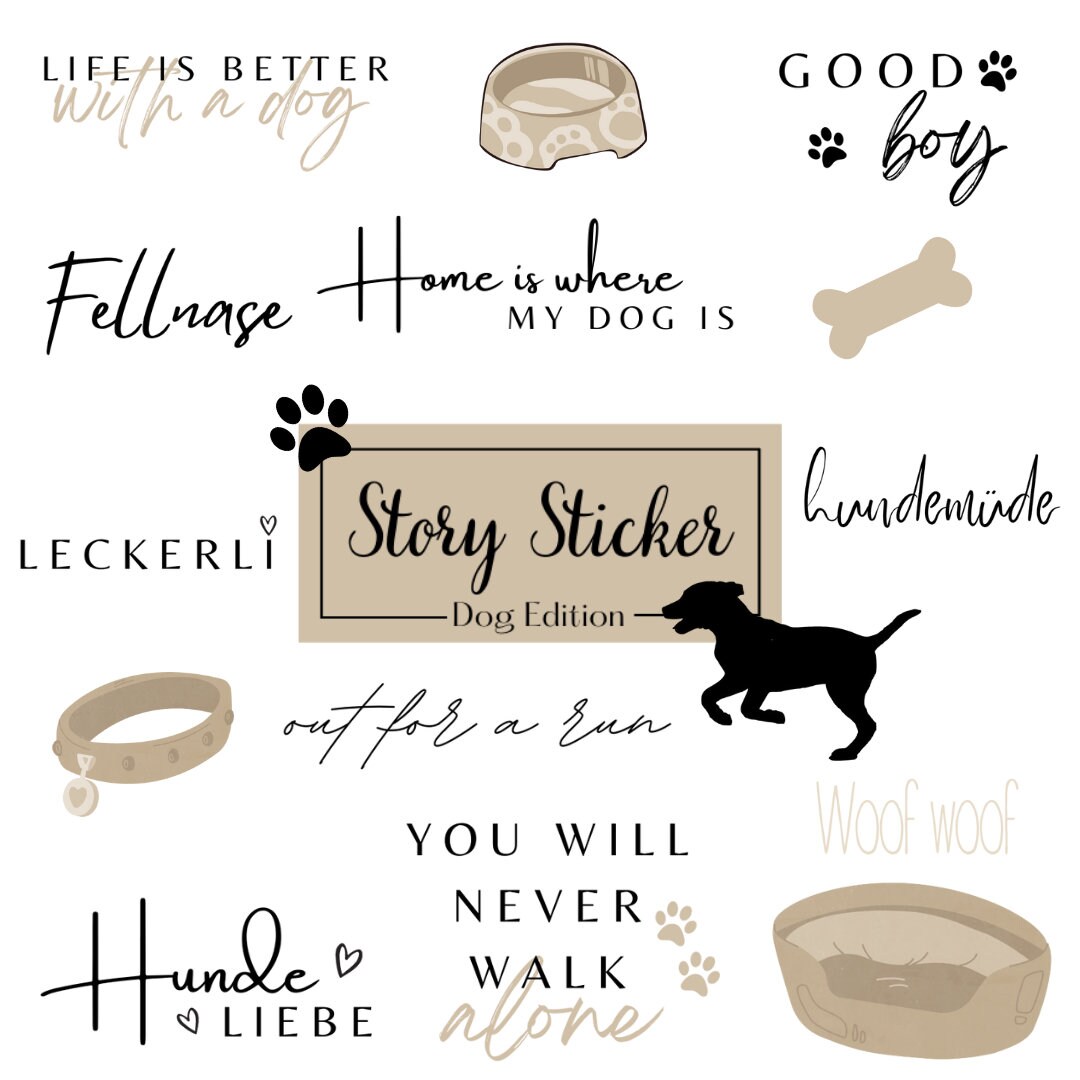 60 Instagram Story GIF Stickers Dog Words in Black (Download Now) 