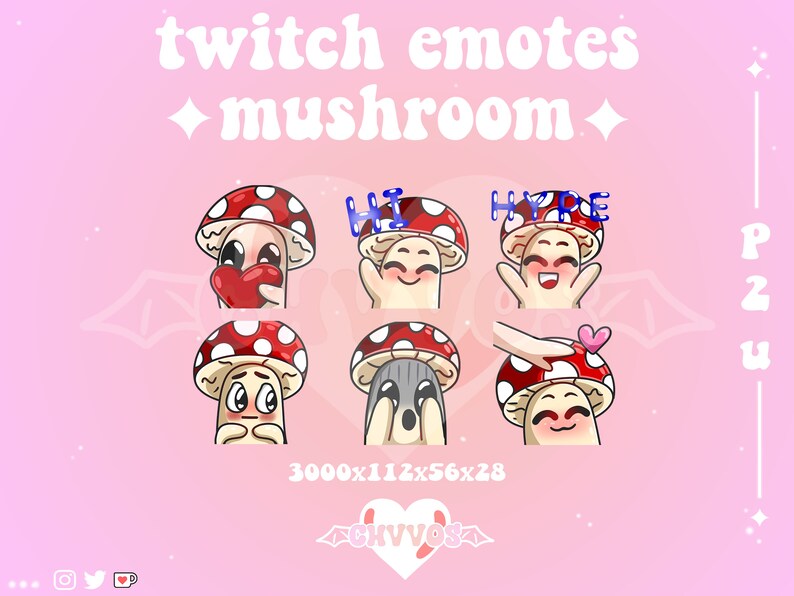 Cute Mushroom Emote Pack Mushroom Emotes Twitch Discord Etsy