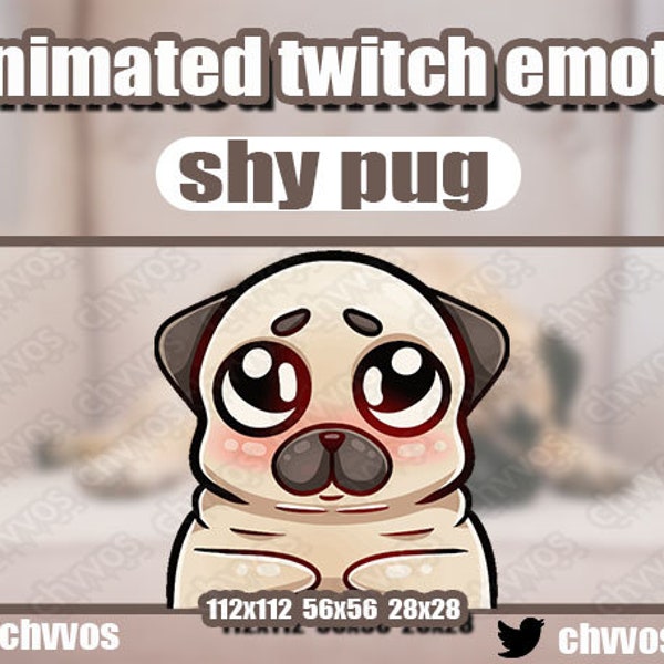 Animated Kawaii Pug Shy Emote | Twitch | Discord | Youtube | Animated Twitch Emote