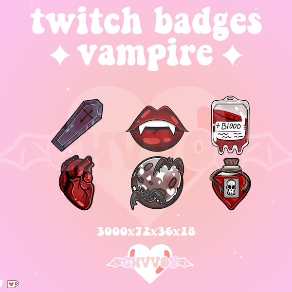 Cute Vampire Sub/Bit Badges | Twitch | Discord | Halloween Badges | Coffin | Fangs | Blood | Heart | Moon | Potion