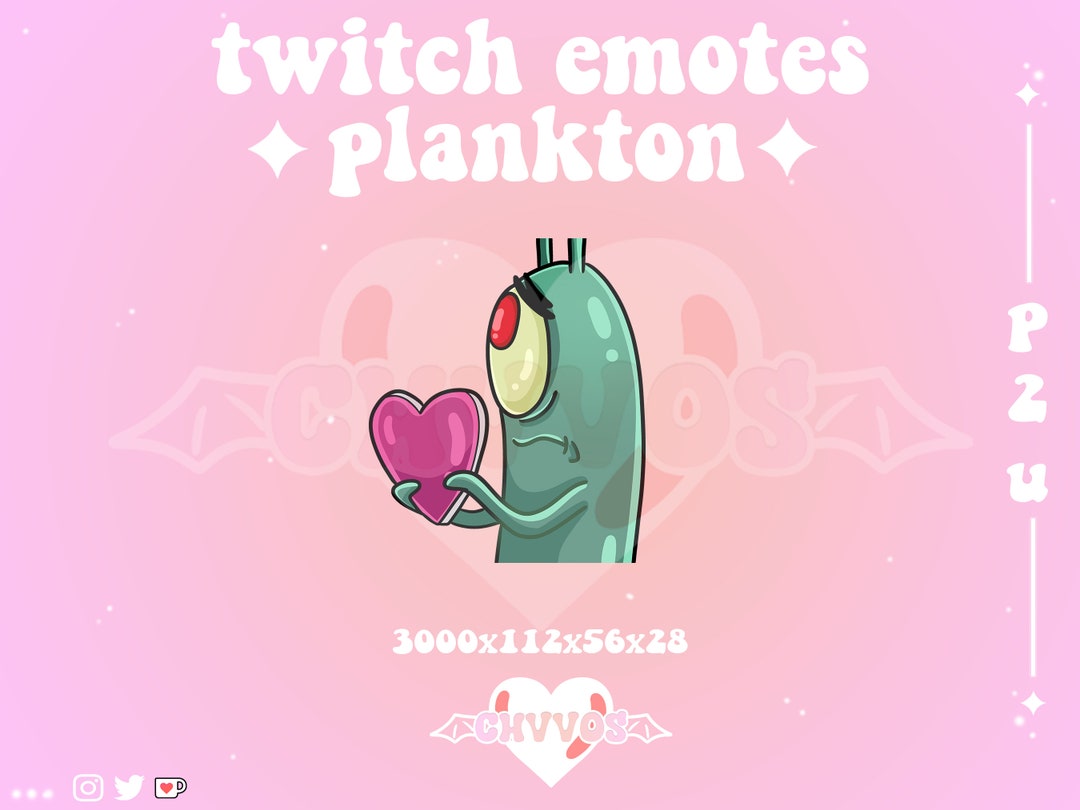 Cute V-day Plankton Emote Twitch Discord Youtube V-day Emotes Heart ...