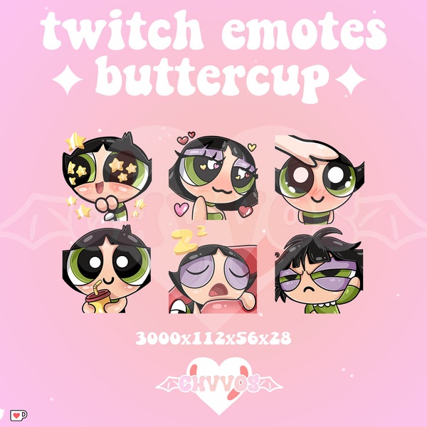 Cute Buttercup Emote Pack |  Powerpuff Girls Emotes | Buttercup | Twitch | Discord | Youtube | Cute Powerpuff Girls Emote Pack