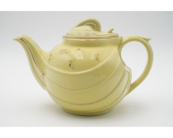 Vintage Hall 0799 Parade-Teekanne für 6 Tassen und Deckel, Gelb, Goldmotiv, hergestellt in den USA