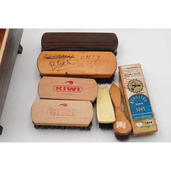 Vintage Wood Shoe Shine Box with Footrest, Shoe V… - image 8