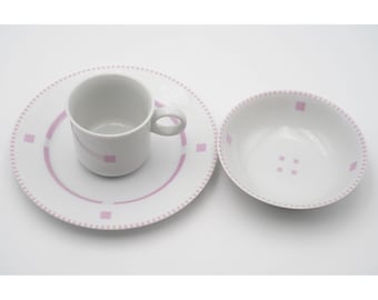 RARE Vintage Swid Powell Tuxedo Pattern Child's Dining Set in Pink 3-Piece Set