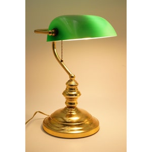 Vintage bankiersbureaulamp groen glas verstelbare kap metalen voet draagbare lamp