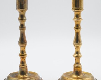 Vintage Pair of Brass Candlesticks / Candle Holders Gold 7.25" H x 3.25" W