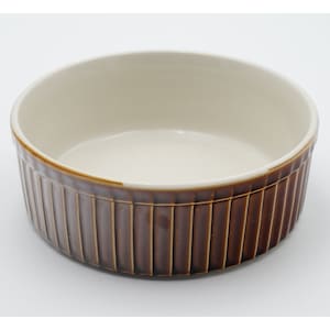 Vintage Hall USA #2504 Pottery Brown Ribbed Souffle Baking Dish 6 3/4”