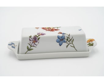 Vintage 1990s BIA Cordon Bleu Caroline 1/4 Lb Porcelain Covered Butter Dish Flowers Design