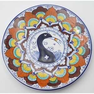 Ente Ceramica Faenza Pottery Majolica Decorative Wall Plate 8-inch &quot;Pavona Peacock&quot; Italy