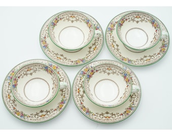 Conjunto de 4 xícaras e pires com pé Minton Shaftesbury, Inglaterra