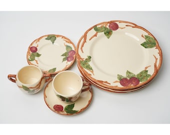 Vintage Franciskanska äppelmiddagstallrikar/brödtallrikar, kopp och fat, öppen sockerskål, 9-delat set