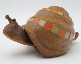 Vintage Handmade Stoneware Snail Figurine Sculpture Bobble Head and Tail Large Garden Decor