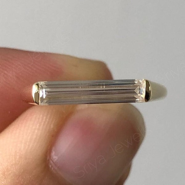 Anillo moissanita de talla baguette este oeste, anillo de compromiso de talla baguette larga de 1,43 CT, anillo solitario, anillo minimalista, anillo único de un diamante