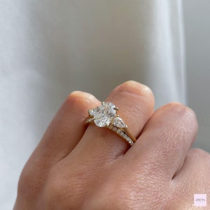 Oval Cut 2.50 CT Moissanite Bridal Ring Set, Three Stone Wedding Ring Set Stunning Trilogy Style Engagement Ring With Matching Eternity Band image 3