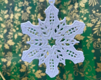 Glittered Lace Snowflakes, Embroidered Snowflakes, Snowflake Ornaments, Glittered Snowflakes, Lace Christmas Ornaments