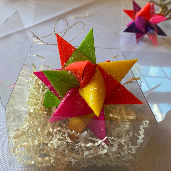 Large German Stars, Froebel Stars, Polish Stars, Folded Paper Star, Waxed Paper Stars, Glittered Paper Stars, Paper Star Christmas Ornaments