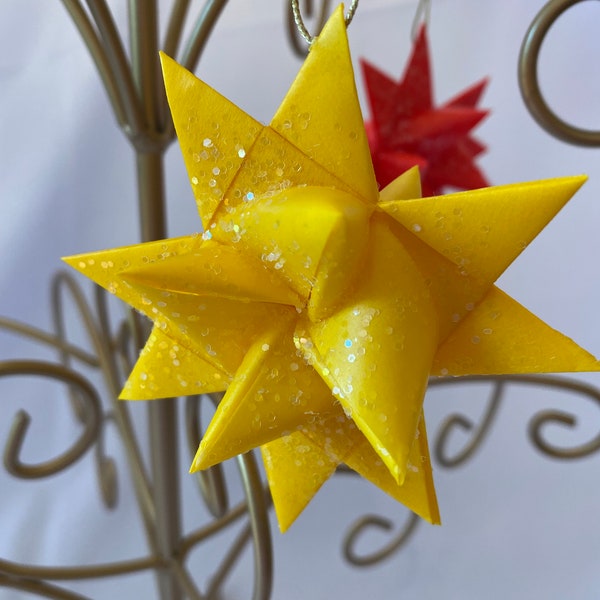 Medium German Stars, Froebel Stars, Polish Stars, Folded Paper Star, Solid Color Stars, Glittered Paper Stars, Paper Star Christmas Ornament